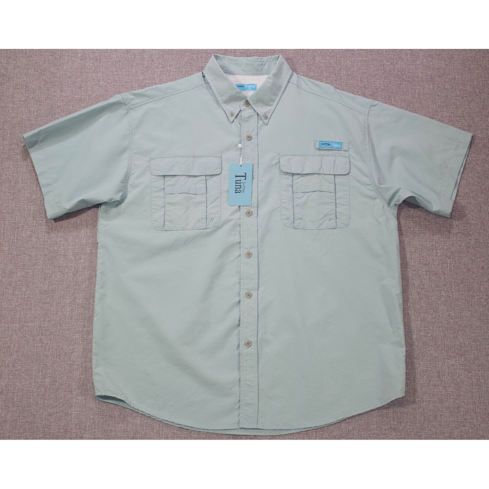 Tuna Fishing Shirt Mens XL Sage Green Vented Short Sleeve NWT